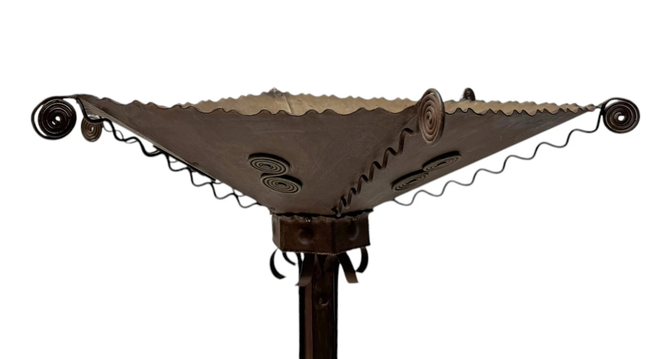 Art Deco Patinated Wrought Iron Floor Lamp, 1930s